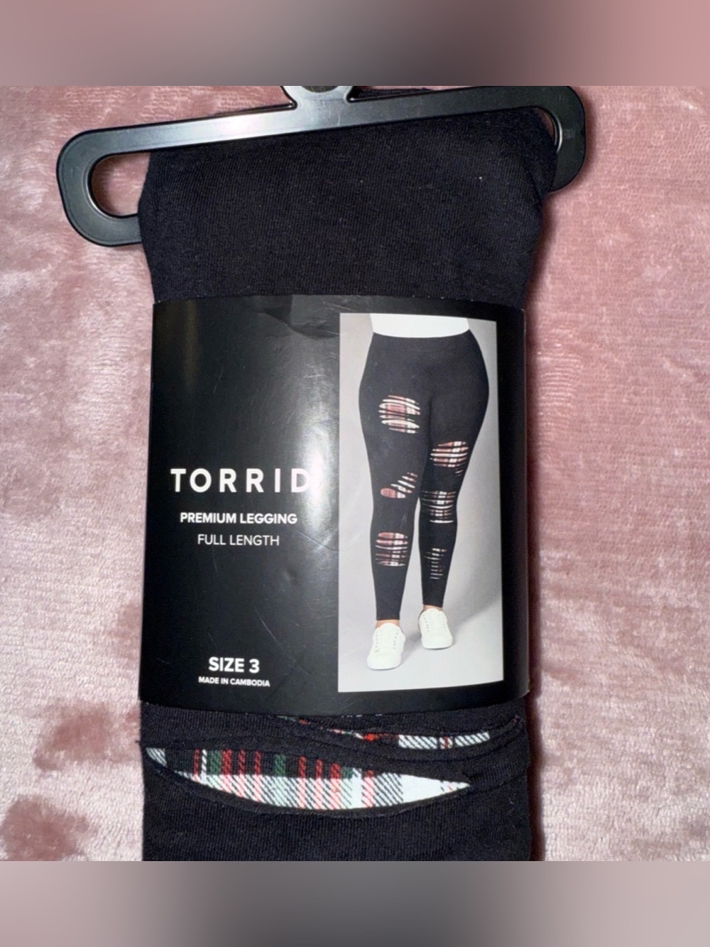torrid Black Ripped Leggings with Plaid Backing